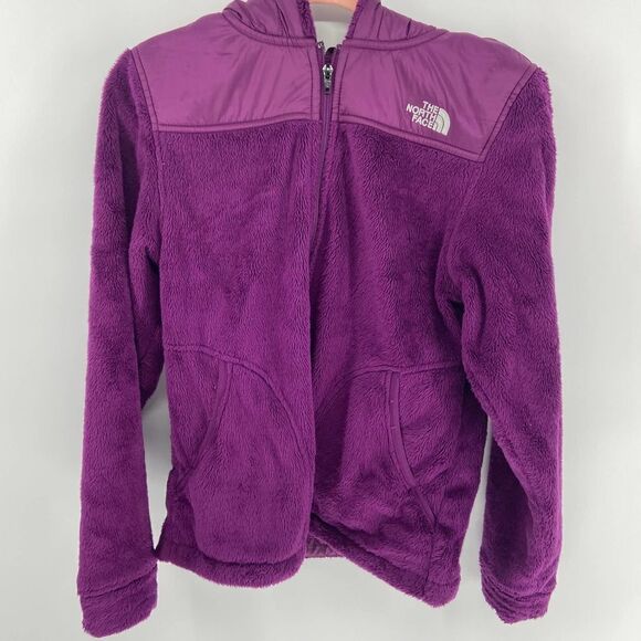 The North Face Purple fuzzy fleece Hooded Full Zip Jacket Womens s - Picture 1 of 6